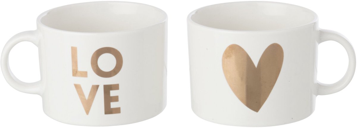 J-Line kop Love - porselein - wit/goud - 2 stuks