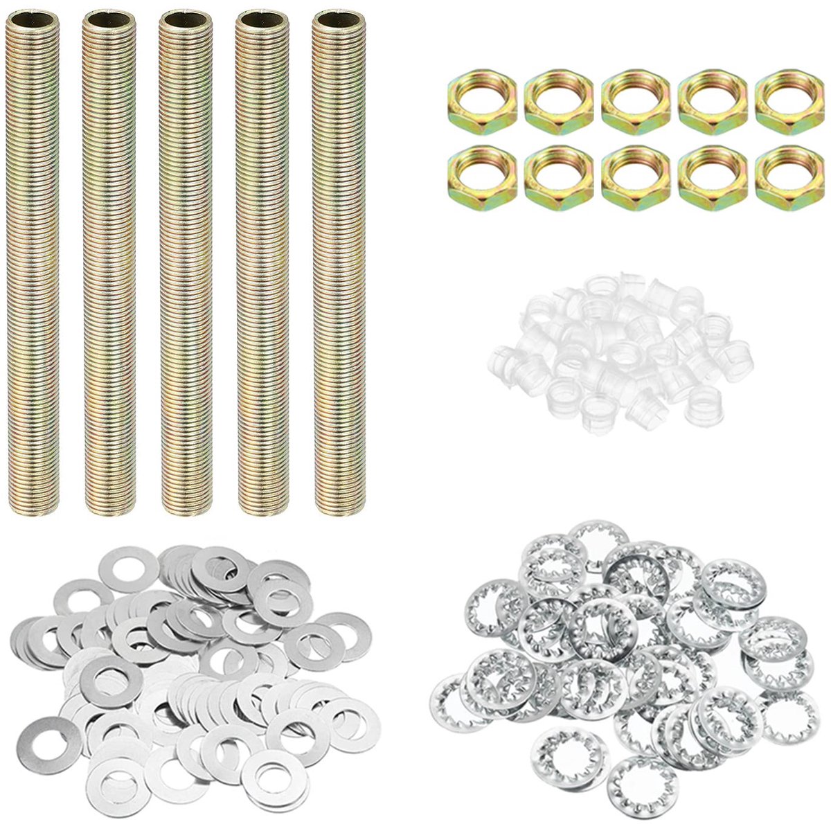 1/8IP schroefdraad 3,94 inch lamp buis kit met vergrendeling moeren sluitringen, 1 set bevestigingen assortiment hardware voor kroonluchter plafond DIY licht, zink coating