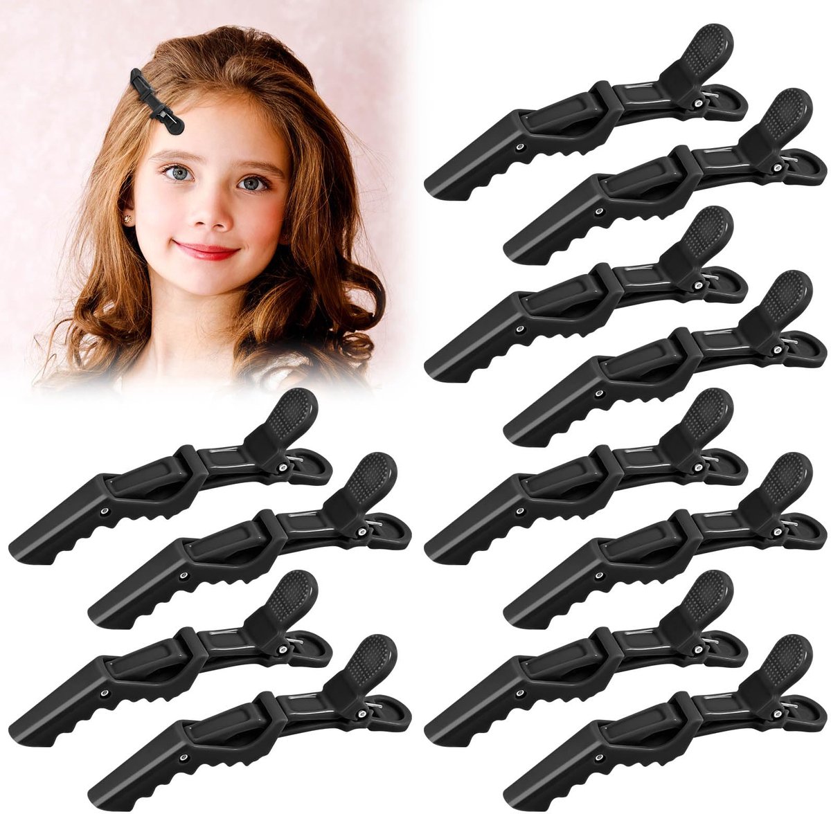 Krokodil haarspeldjes, haarspeldjes, 12 stuks professionele styling haarclips, haarsectieclips met antislip grip en brede tanden, haarstylingsclips voor dames en meisjes voor salon thuis (zwart)