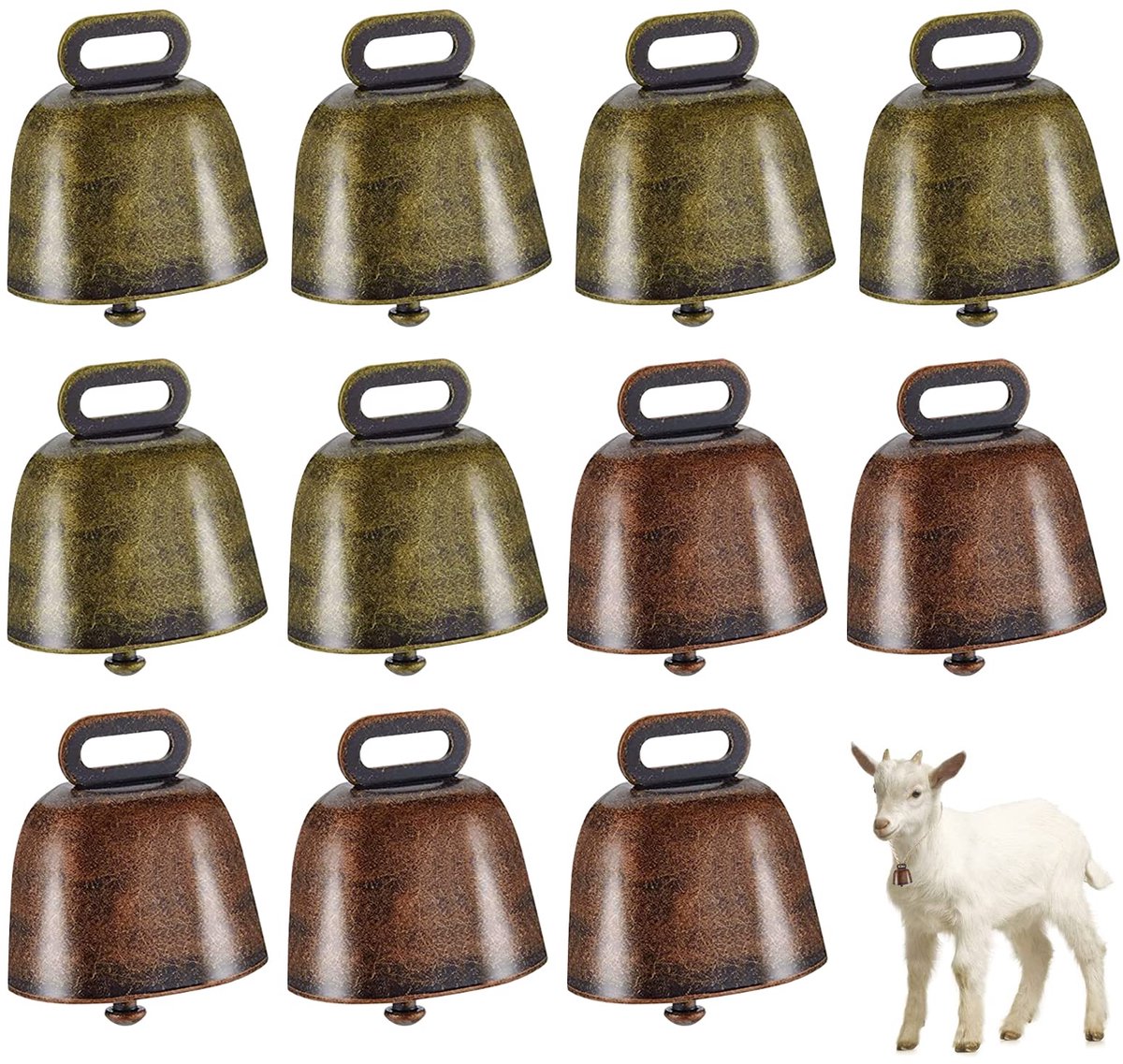 Belletjes koeienklokken klein, vintage koeienbel, 35 x 37 mm belletjes om te knutselen, voor thuis boerderij DIY klokken (rode bronskleur, cyaanbrons)