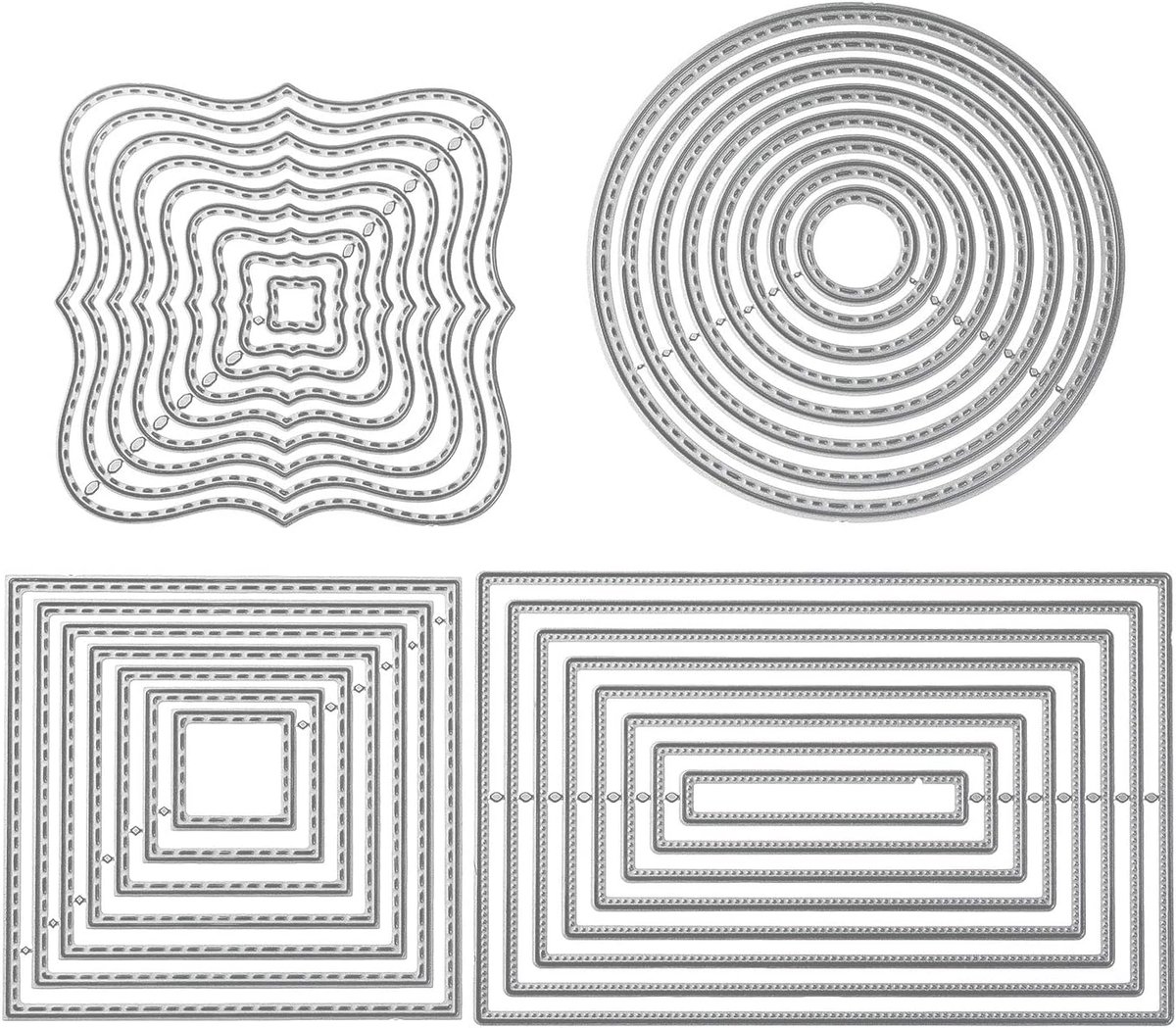 4 stuks geometrische stanssjablonen, cirkel, vierkant, rechthoekig, snijden, reliëf, sjabloon voor scrapbooking, album, papier, kaarten, kunst, knutselen