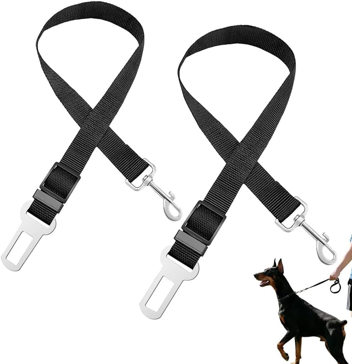 2 veiligheidsgordels voor honden, auto, veiligheidsgordel voor honden, intrekbaar, zwart, 2,5 cm x 50-70 cm, synthetisch nylon en legering, voor middelgrote en grote honden