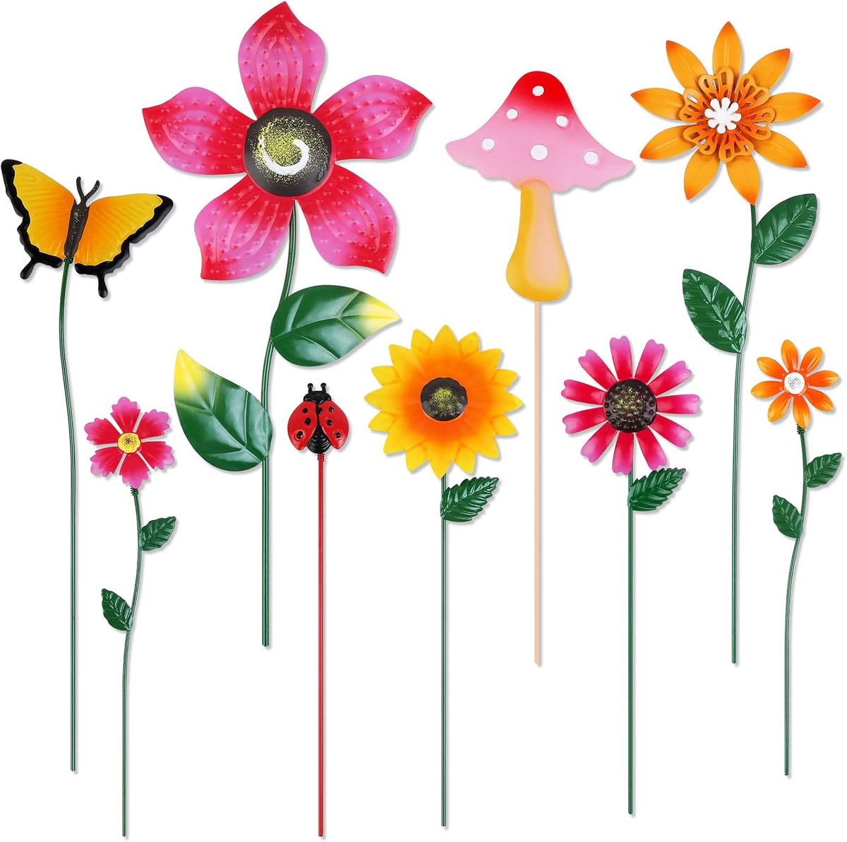 10 STKS Metalen Tuin Bloem Stakes Set Veelkleurige Metalen Bloemen Met Vlinder Voor Tuin Ornamenten Outdoor Outdoor Gazon Veranda Pathway