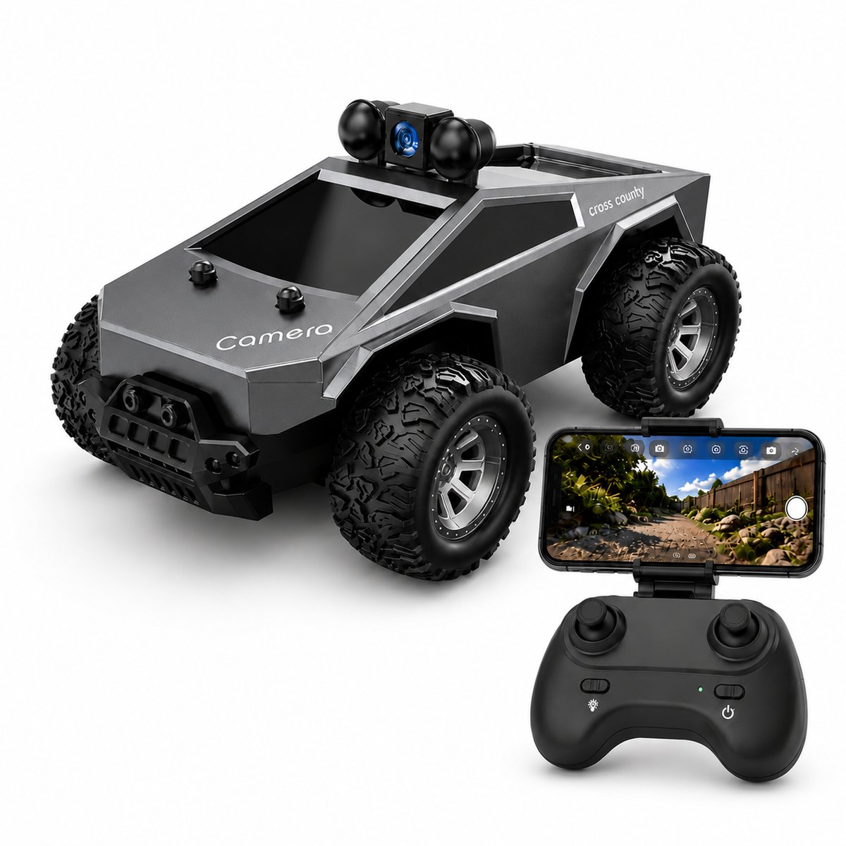 North Collective RC Auto met Camera - Bestuurbare Auto met Camera - Pick up Auto Bestuurbaar met Camera - Vanaf 8 Jaar - 30 Minuten Rij tijd - Grijs