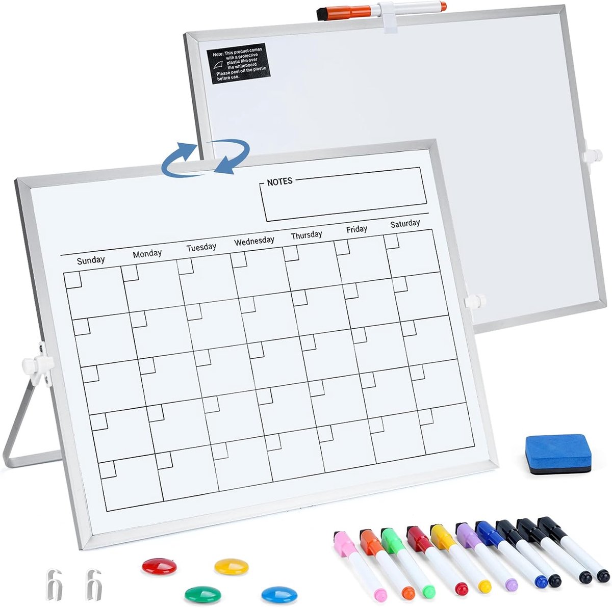 magnetisch whiteboard met standaard, 40 x 30 cm, maandplanner, uitwisbaar, 360° draaibaar, voor kantoor, thuis, kantoor, lesplanning voor kinderen