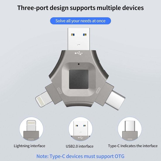 Vingerafdruk U-schijf - Data opslag - Veilige bestanden - 3-in-1 connectiviteit - 512 GB - Zwart — afbeelding 3