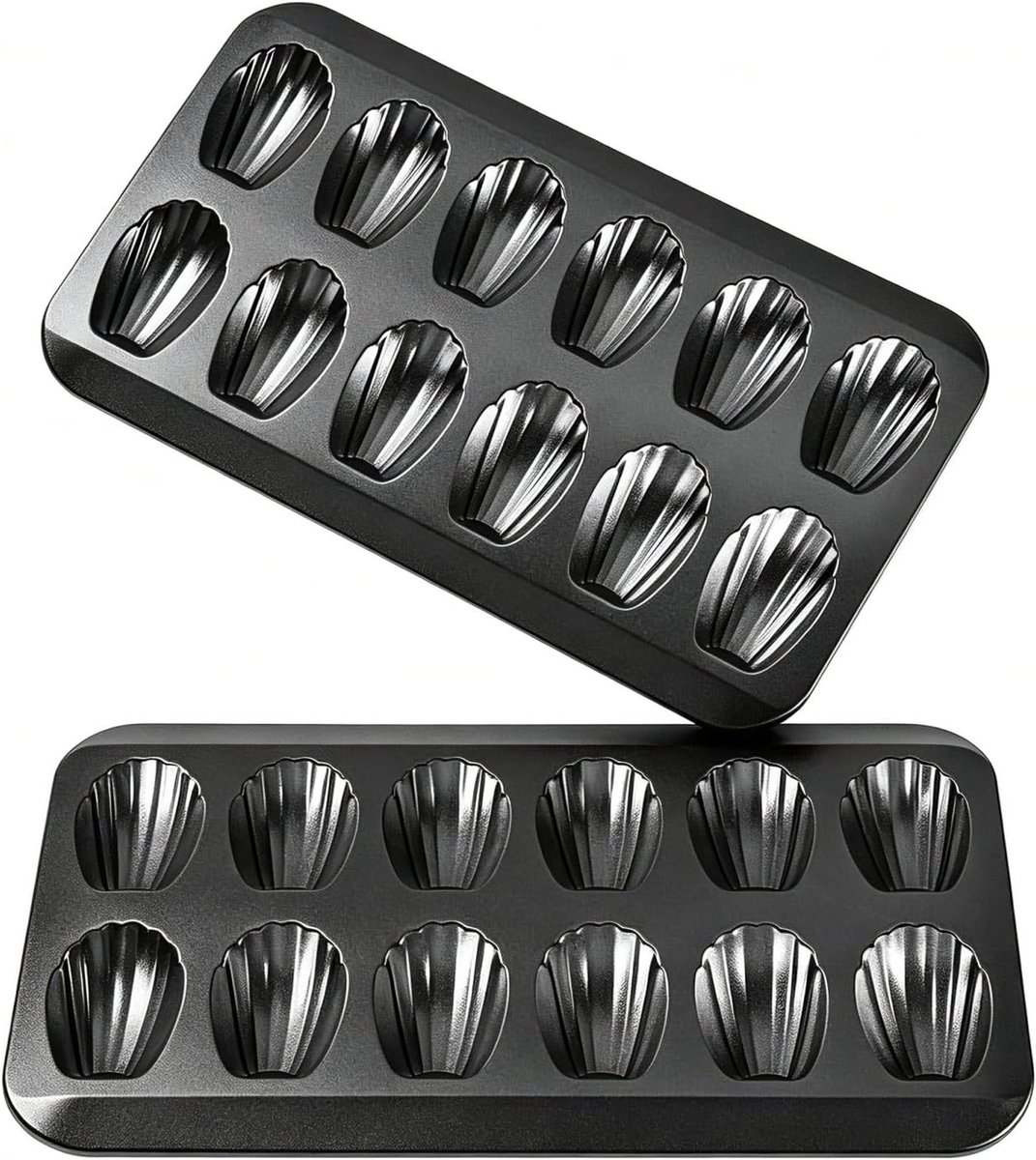 2 stuks madeleines bakvorm, 12 madeleine vormen set, madeleine bakvorm, antiaanbaklaag, koolstofstaal, madeleines bakvorm metaal voor oven bakken chocolade brownies koekjes
