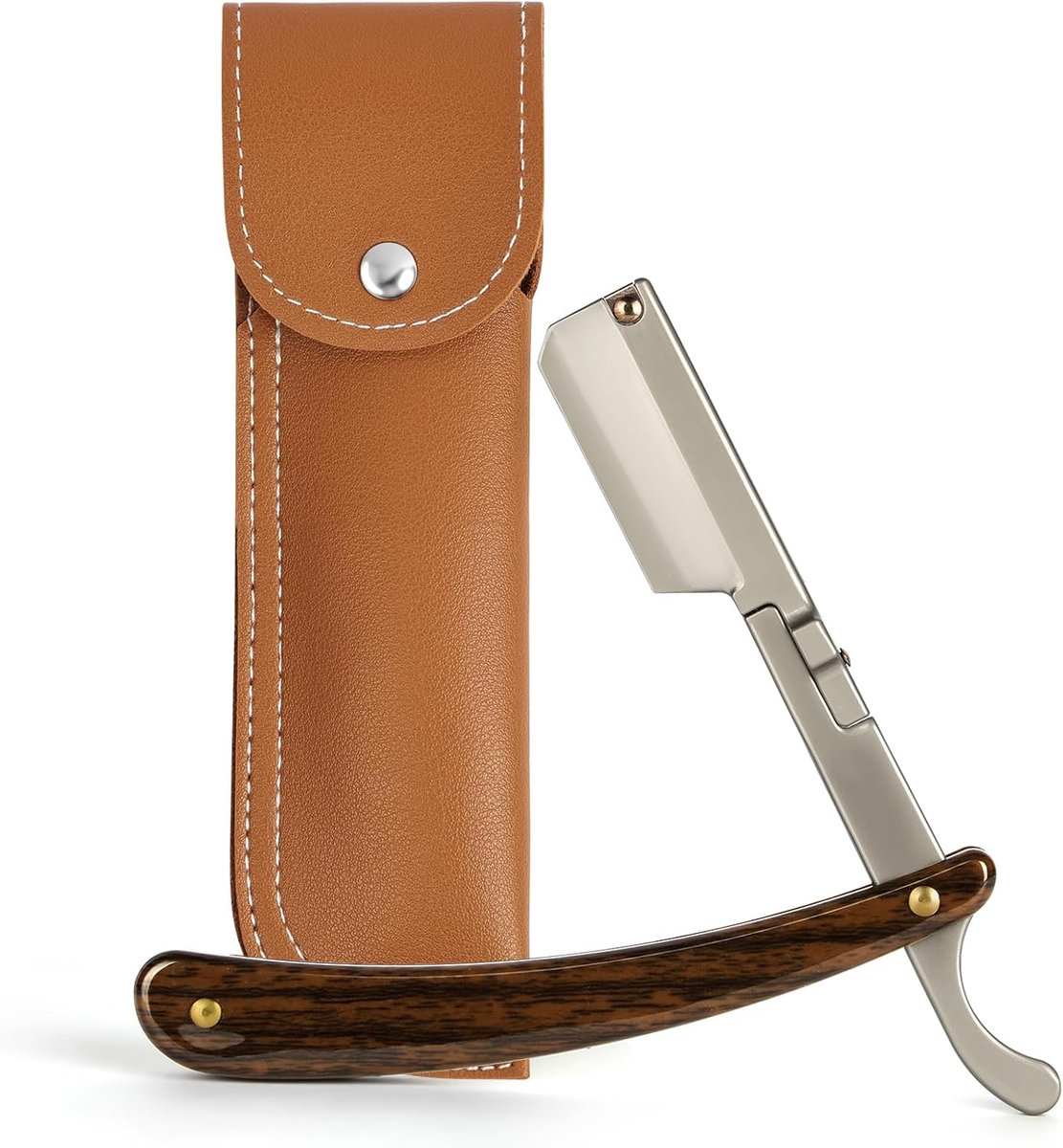 Scheermes voor heren, scheermes met wisselmessen, barber scheerapparaat, rechte scheermes met handgemaakt lederen etui, cadeau-idee (geen scheermes)