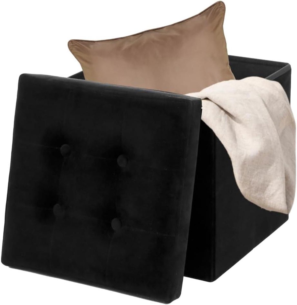 Pouf met Opbergruimte - Zetel Opberger - Stijlvolle Opslag - Eenvoudig Opvouwbaar - 38 cm - Zwart