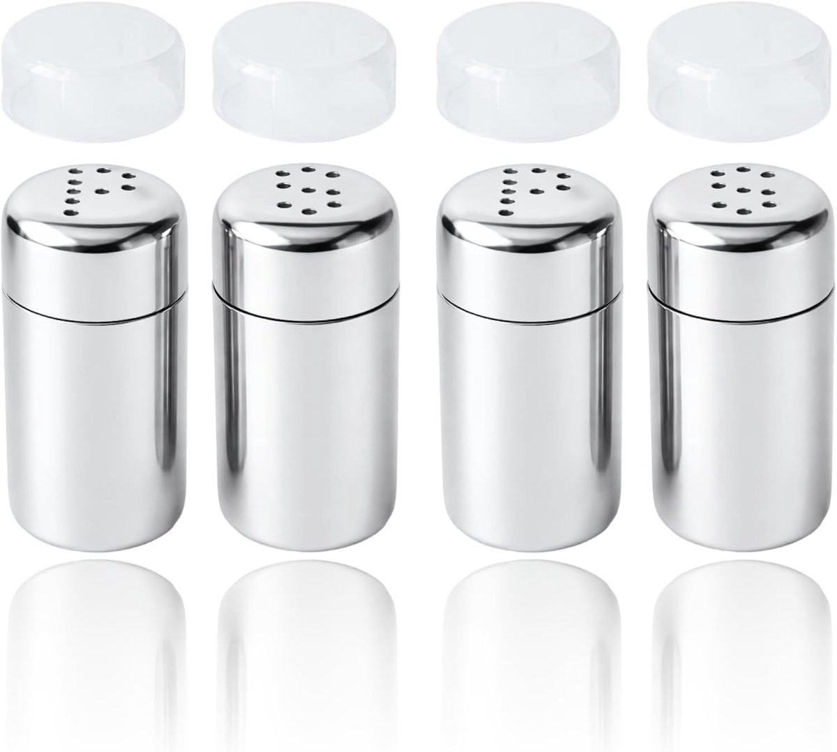 4 stuks mini-zoutvaatjes voor onderweg, roestvrij staal, zout- en pepervaatje, 5 ml, klein met deksel, kruidenstrooier voor kamperen, barbecueën, reizen en restaurants