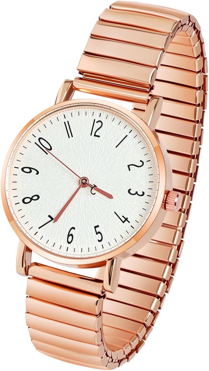 Analoog quartzhorloge voor dames met elastische metalen band, Grote cijfers, Eenvoudig polshorloge, Casual quartzhorloge, Dresswatch, Duidelijke afleesbaarheid