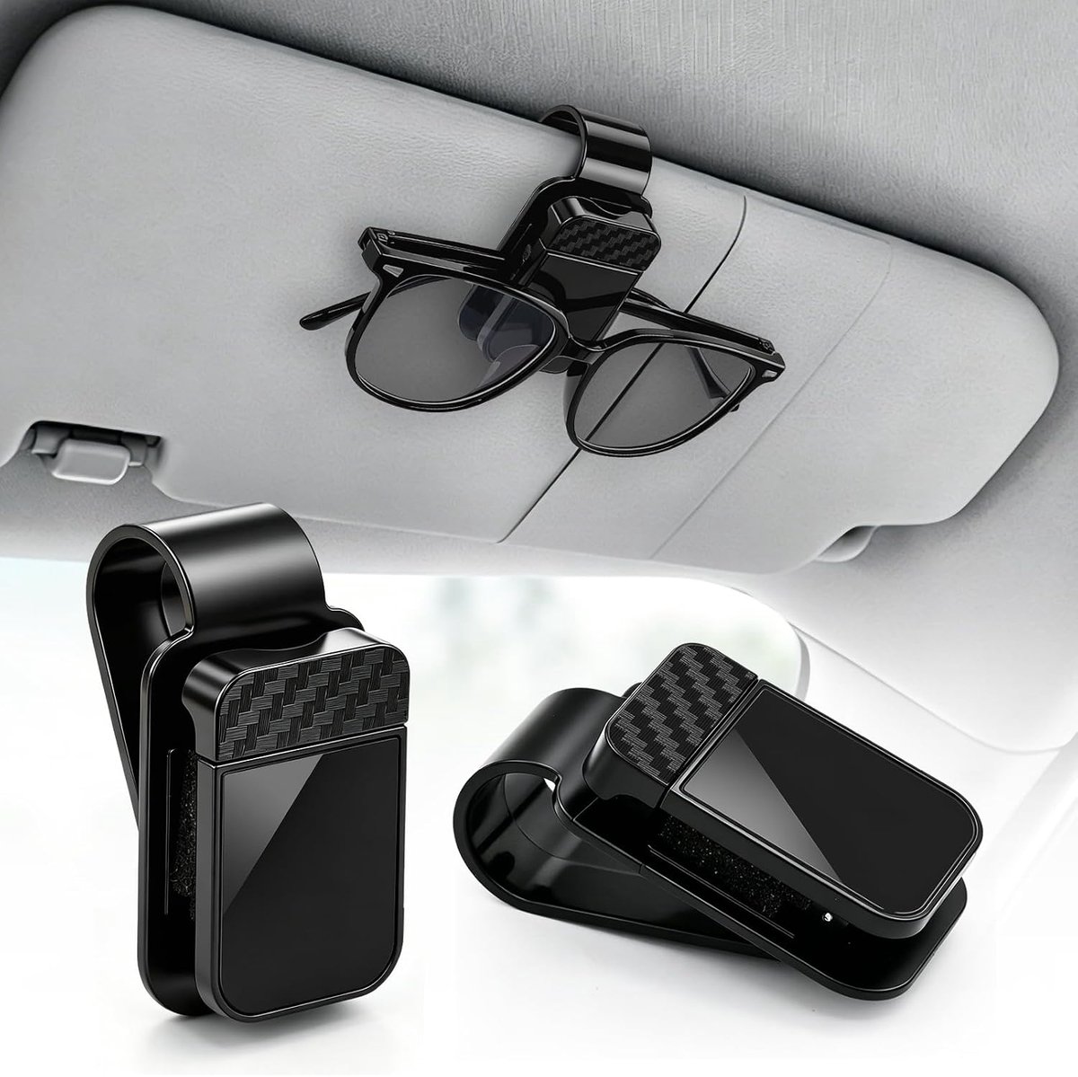 2 stuks brillenhouders voor autozonneklep, opsteekbare zonnebrilhouder, universeel, zwart, houder voor zonnebril en leesbril, auto-organizer voor auto SUV
