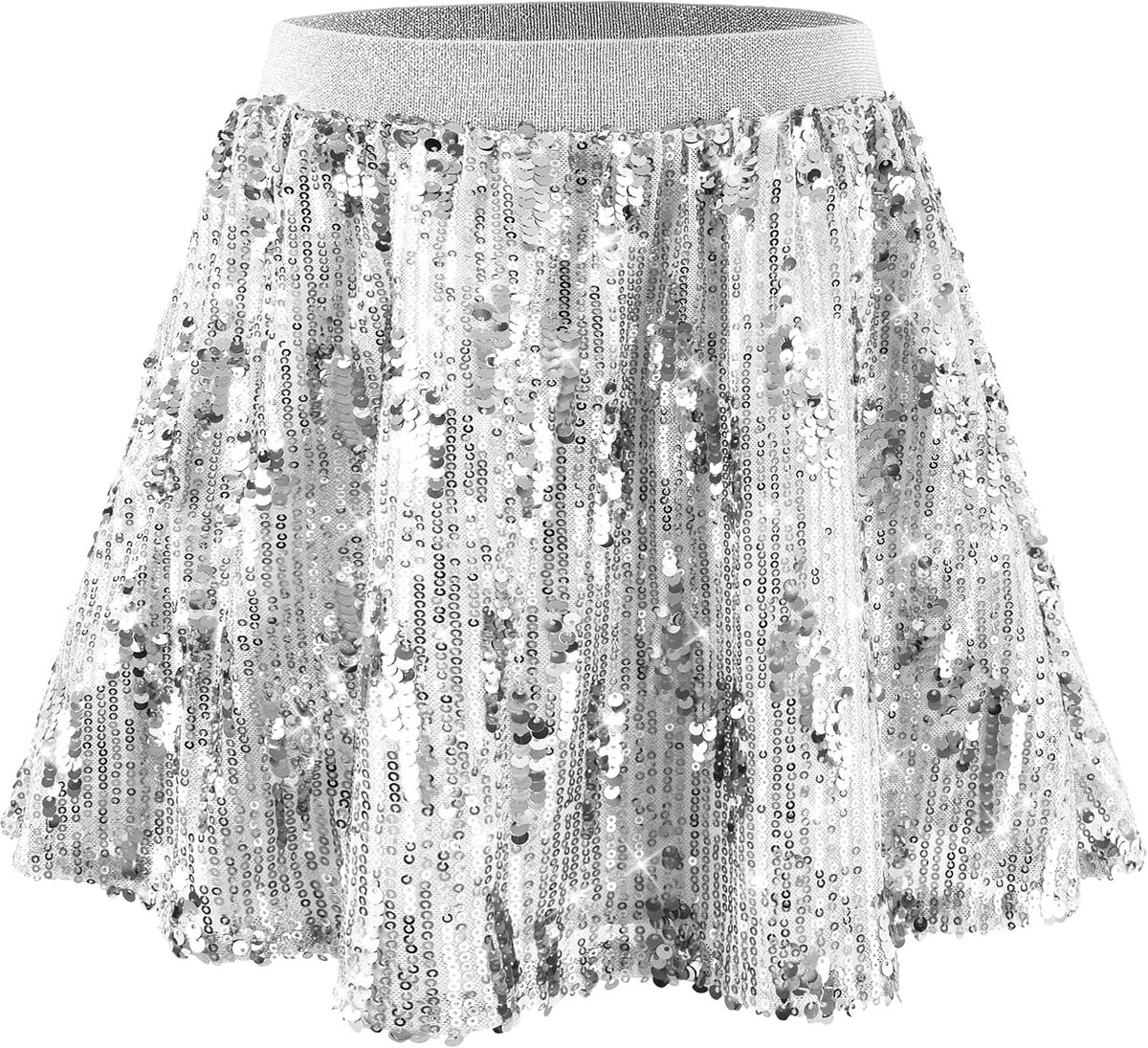 Paillettenrok voor meisjes, elastische taille, glitter, plissé, rok met voering, voor dans, kinderen, verjaardagsfeest, prinses
