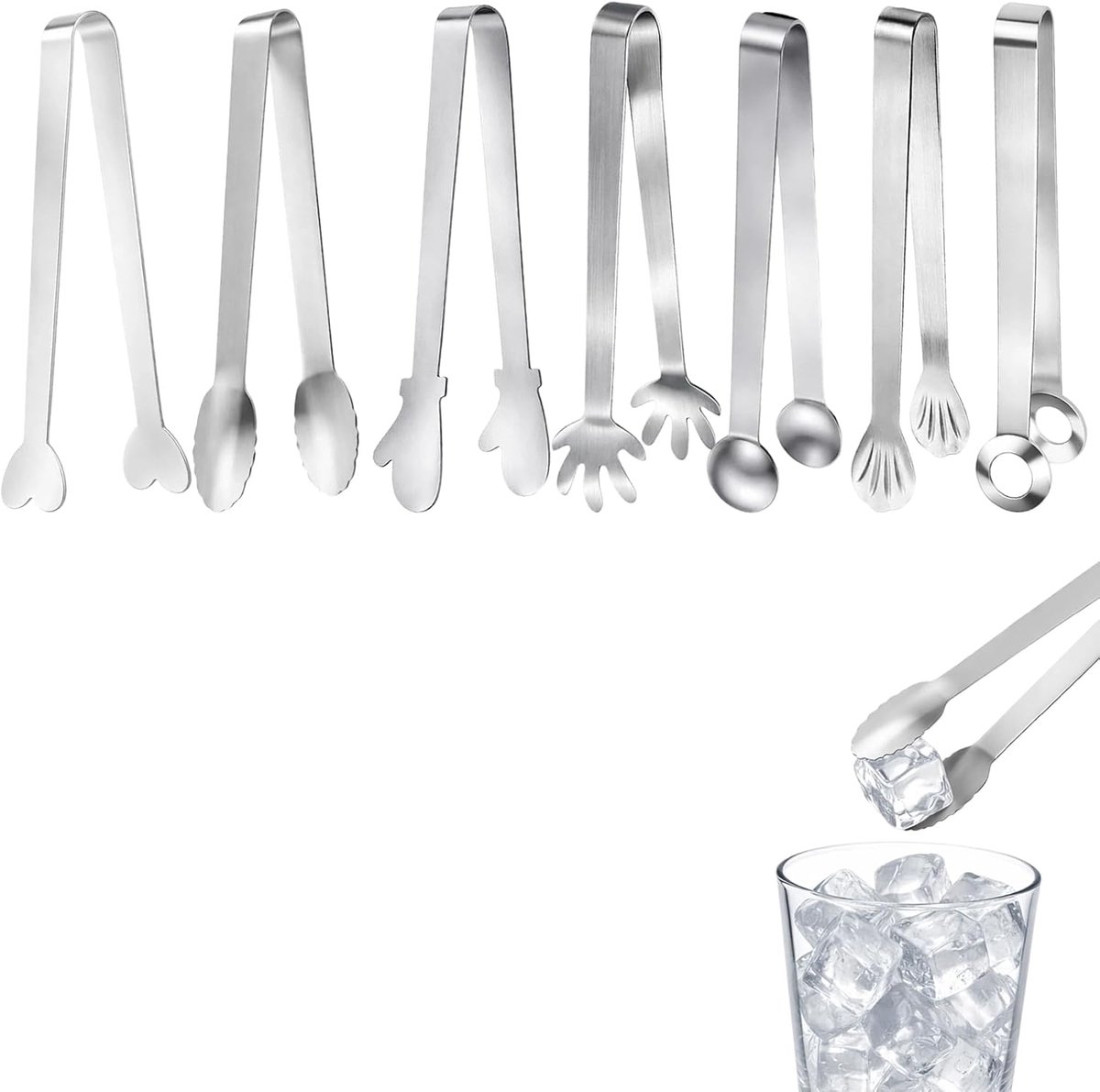 7 stuks, roestvrij staal, saladetang, accessoireset, ijsbloktang, voor koken en serveren, voor koffie, keuken, bruiloft, bar, party, picknick (zilver)