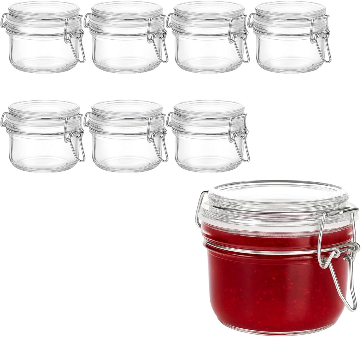 Gouveo 8-delige set voorraadglazen rond (0,12 l) met beugelsluiting transparante glazen potjes voor kruiden jam porties en kleine onderdelen (BGR120)