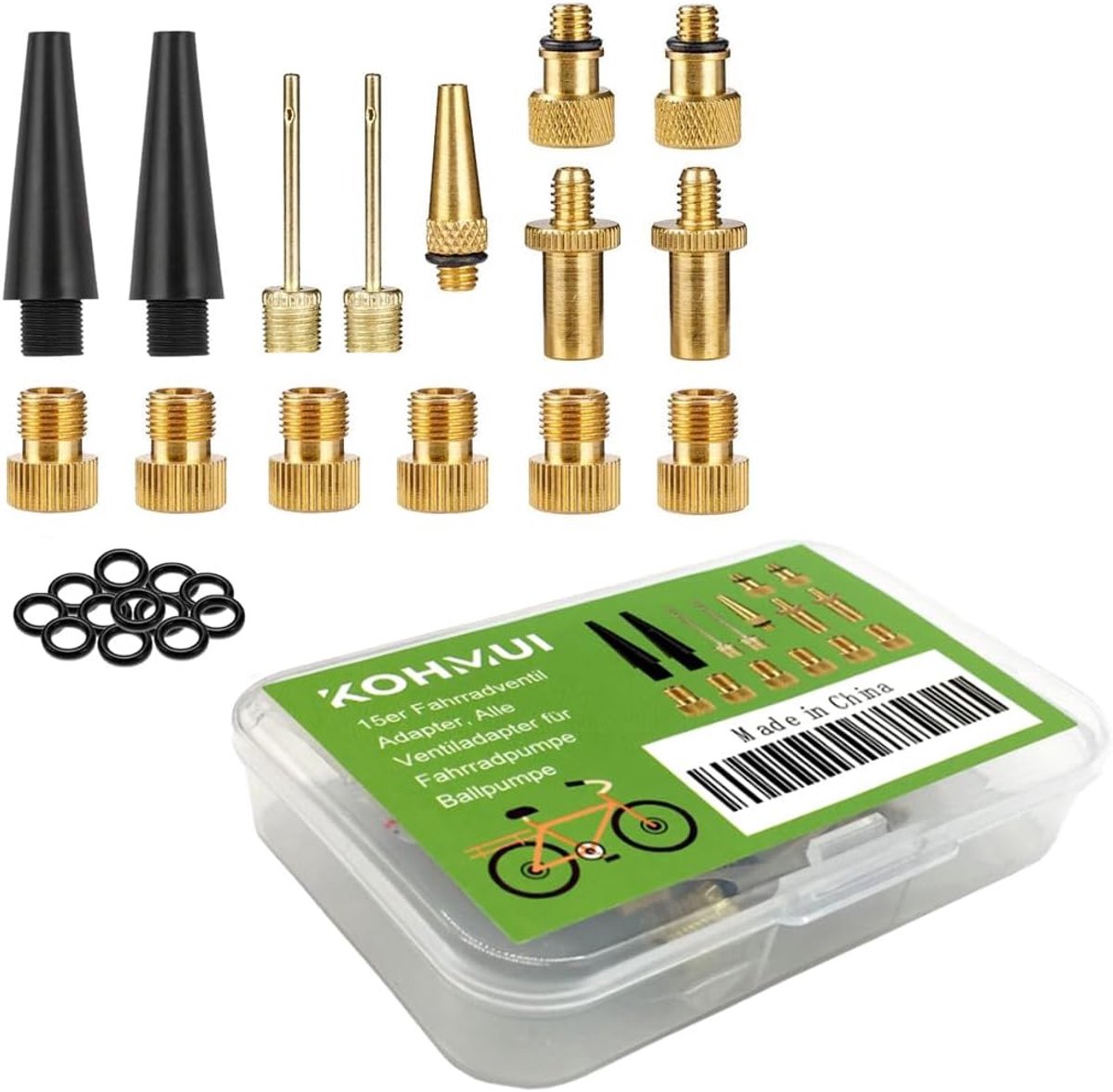 Fietsventieladapter 15-delige set - premium kwaliteit - voor SV, AV, D, V ventielen - SnelShoppen