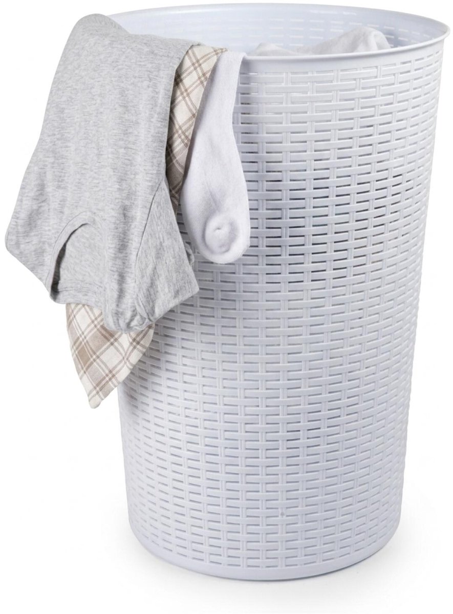 Plasticforte Ronde wasmand Rotan - wit - gevlochten kunststof - 51 liter - 38 x 57 cm - opbergmanden