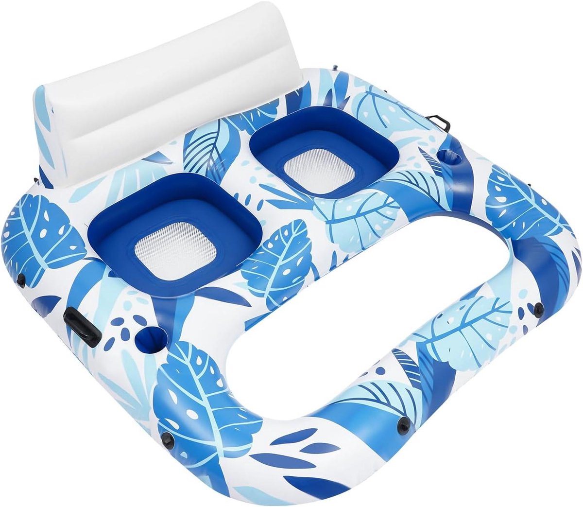 Opblaasbaar Zwembadbed - Luchtbed Zwembad - Ontspannen in Water - Onafhankelijke Ventielen - 165x152x55cm - Blauw Wit