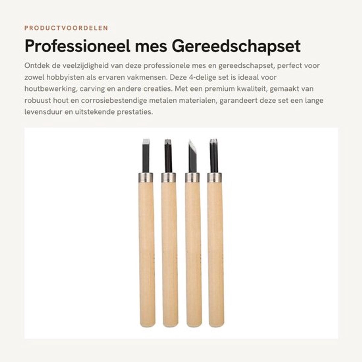 Dailygoods- Gereedschapset 4-delig - Houten Handvat - Robuust en
