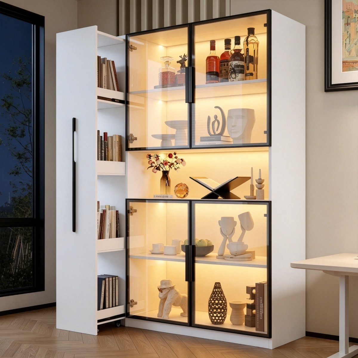LED-glasvitrine 110x35x160 cm - Wit met veranderbare kleurenverlichting - Uitstekende opbergfaciliteiten