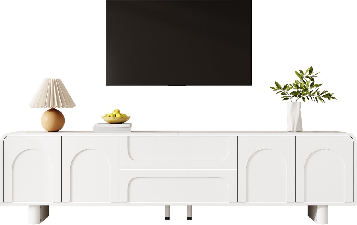 TV-Schrank Modern Design - Rondingen en Stauraum - White - 180x40x46 cm