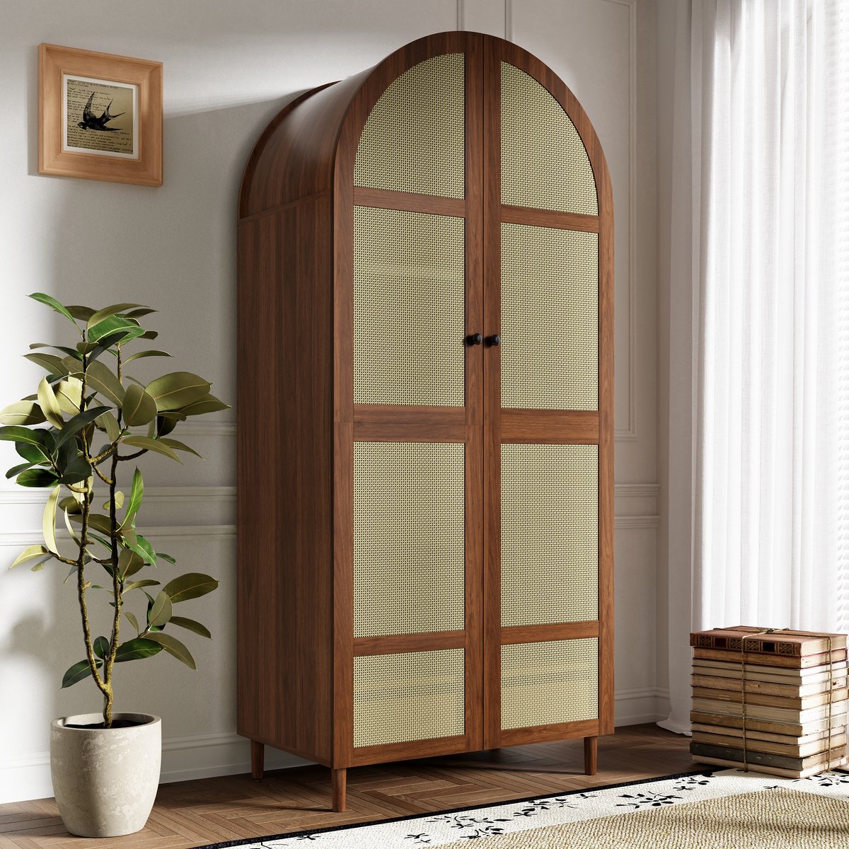 Kleiderschrank met gebogen deuren - Modern walnootkleurig meubel met uitgebreide opbergmogelijkheden - 80x50x179 cm