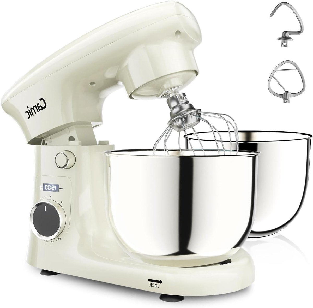 Keukenmachine - Mixer Deegmaker - Bakken Ingrediënten Mengen - 10 Snelheden Timer - 4L 5L Kom - Wit