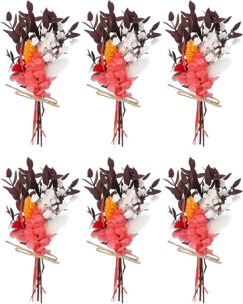 Mini Gedroogd Boeket - Natuurlijke Pampasgras Bloemen - Bloemstukken Maken - Handgemaakt door Bloemisten - 6 Stuks - Wijnrood