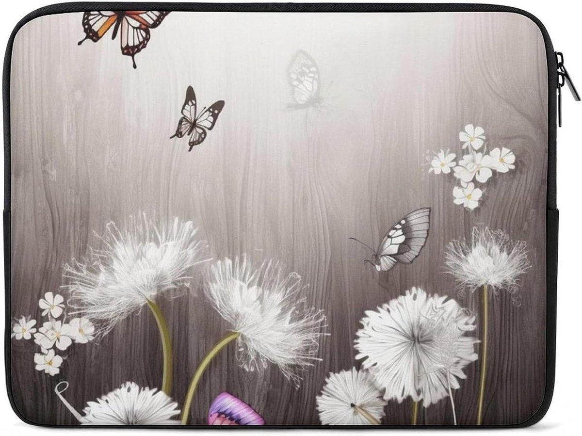 Laptophoes 17 inch - Laptoptas computerhoes - Bescherming onderweg - Schokbestendige vulling - 17 inch - Bloemen vlinders