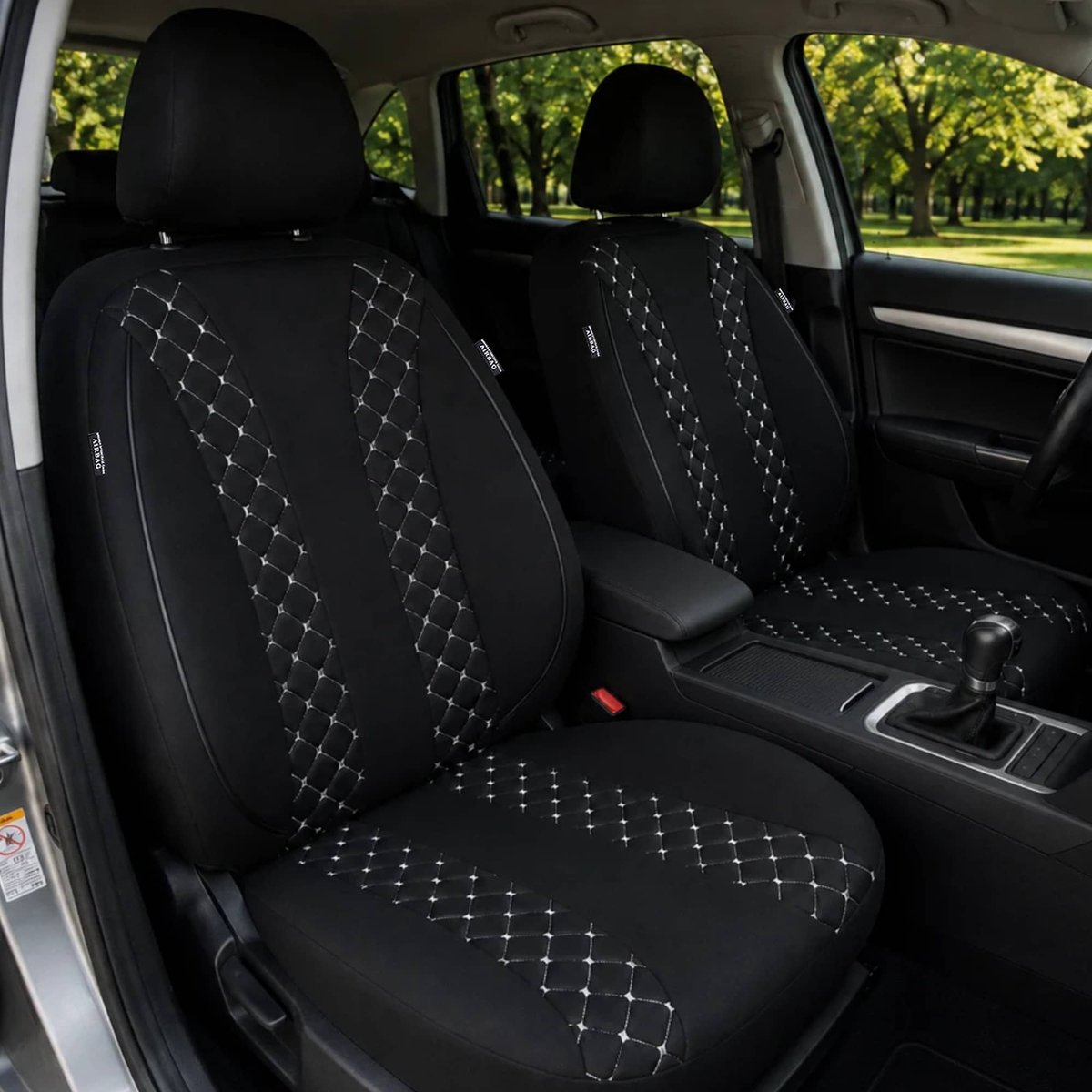 Autostoelhoezen voor Audi Q5 BJ vanaf 2021 – Stoelhoezen voor bestuurder en passagier in Zwart/Wit