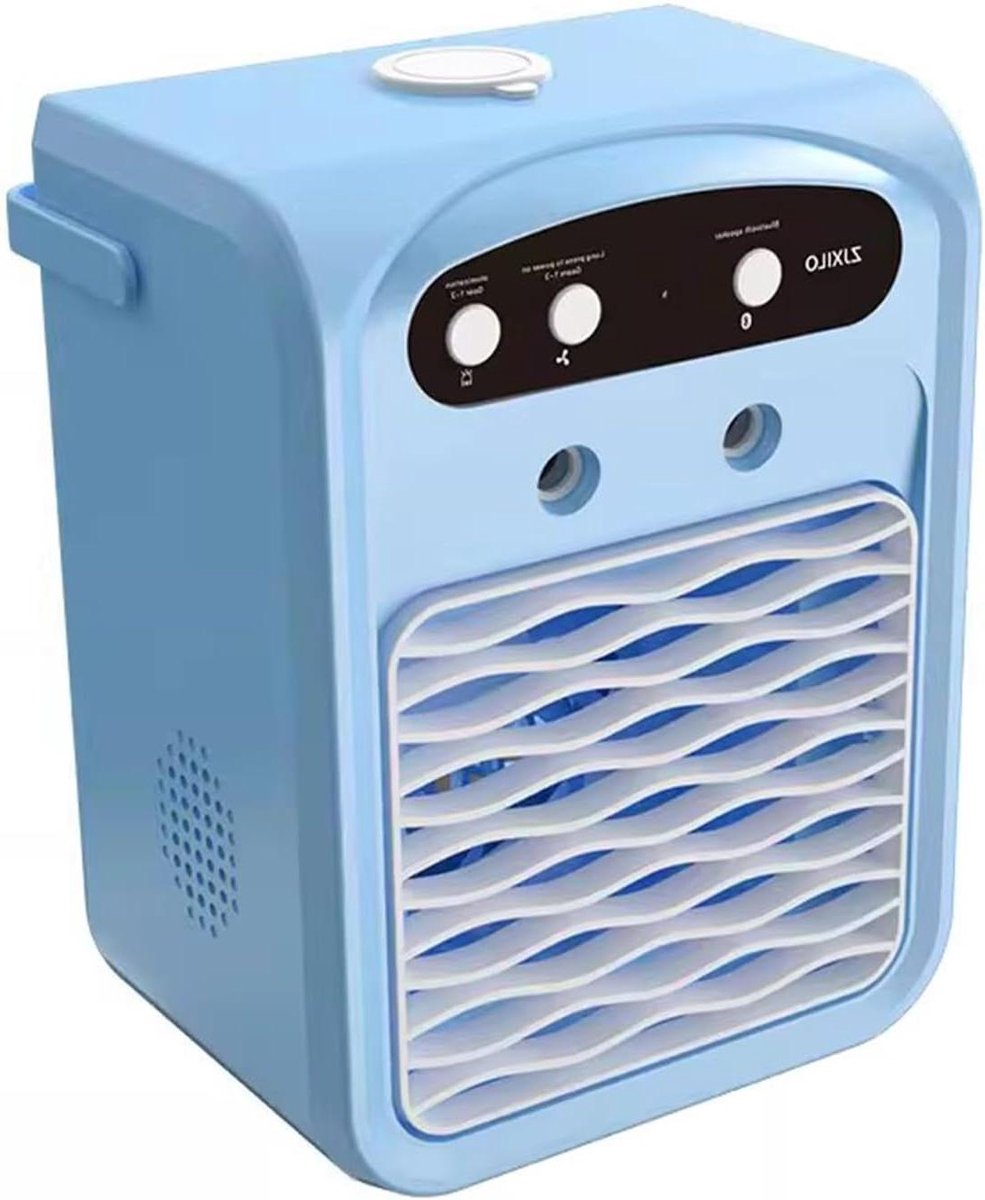 Draagbare Airco - Persoonlijke Koeler - Ruimte Verkoeling - Met Licht Functie - 15.5x11x21cm - Blauw