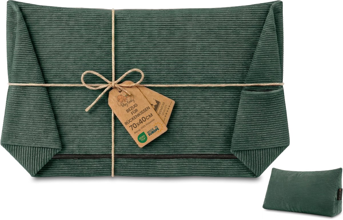 Hoes voor wigkussen/rugkussen van Corduroy, 70 cm breed – overtrek voor leeskussen voor bed, bank en sofa; groot bankkussen en wandkussen; leeskussen/steunkussen voor rugleuning Oeko-Tex Groen