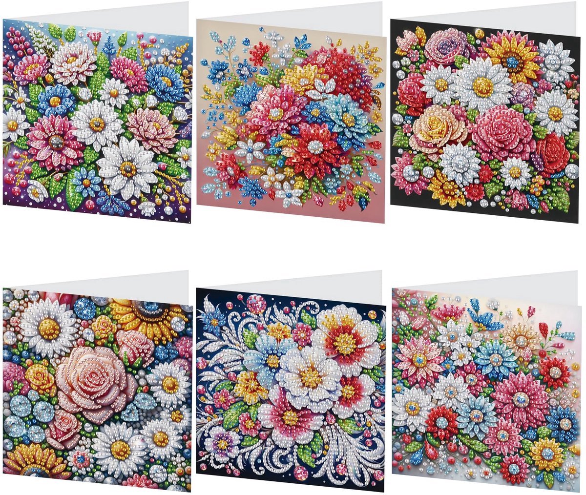 Casalora Diamond Painting kaarten - 6 Diamond Painting Wenskaarten - Bloemencollectie - DIY Kaarten, Speciale Diamanten, Enveloppen en Accessoires - F