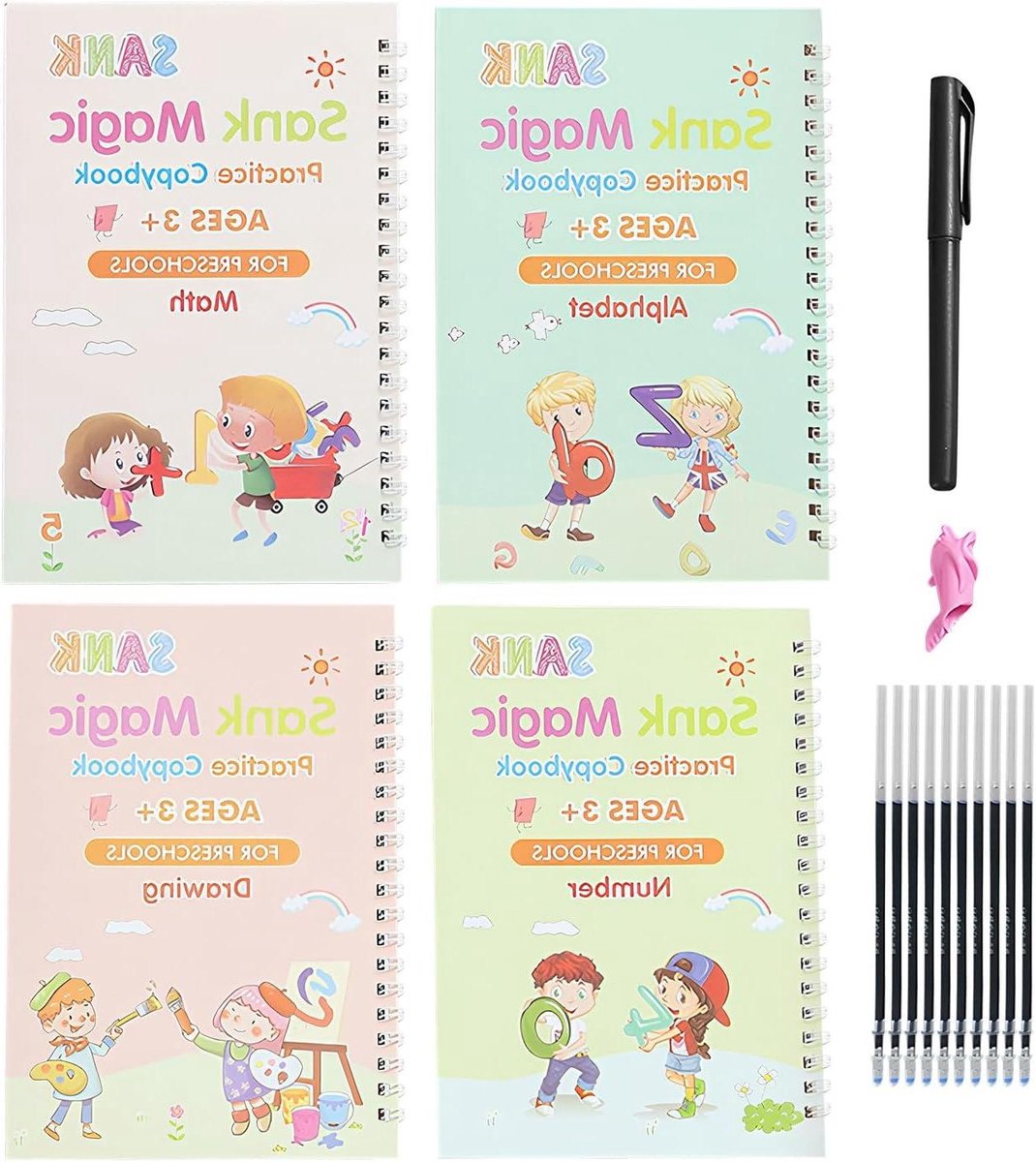 Kinderen Handschrift Oefenwerkboek - Alfabet Oefenschrift Herbruikbaar - Schrijven Leren - Gegroefde Alfabet Lijnen - 4 Stuks - Niet gespecificeerd