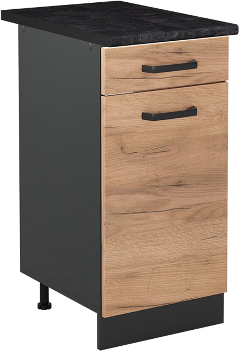 Vicco Keukenonderkast R-Line, Goudkleurig Eiken/Antraciet, 40 cm antraciet werkblad