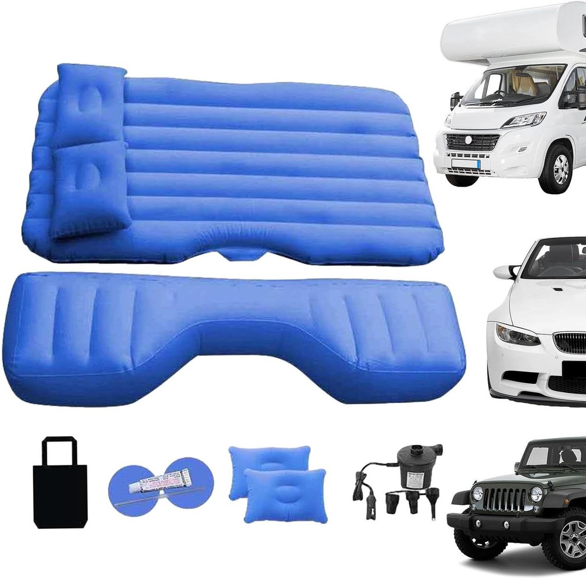 Opblaasbaar Autobedmatras - Luchtbed Auto Achterbank - Comfortabel Slapen Onderweg - Universeel Geschikt voor Auto's - 135x80cm - Blauw