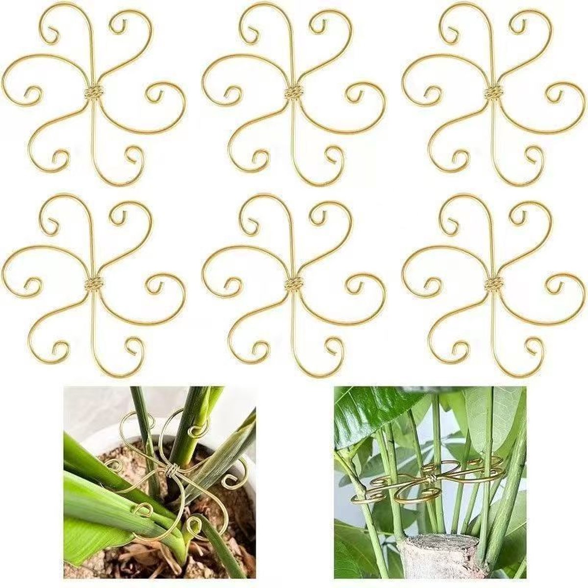 Metalen Plantensteun - Bloemensteun Set - 6 Delig - Verstelbare Klemmen - 14.5cm - Antikantel - voor Stabilisatie en Kantelbeveiliging - voor Bloemen en Planten