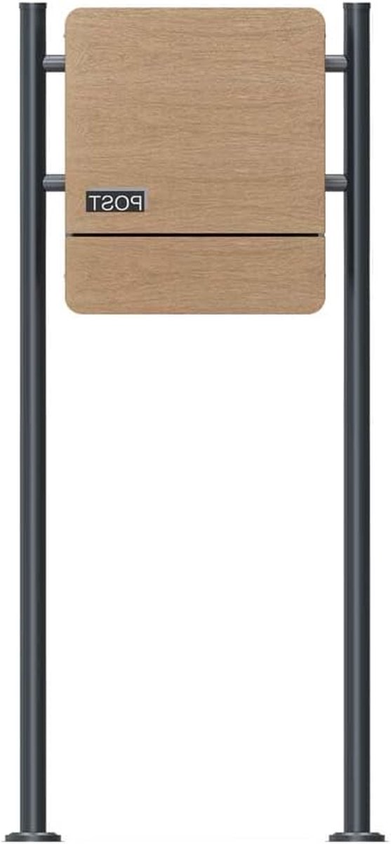 Staande brievenbus - Vrijstaande postbox - Post ontvangen - Houten design - 120 cm hoog - Antraciet houtkleur