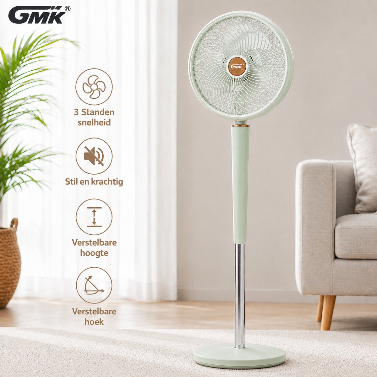 Ventilator - Staande ventilator - 65Wat - 25CM - Groen - Tafelventilator