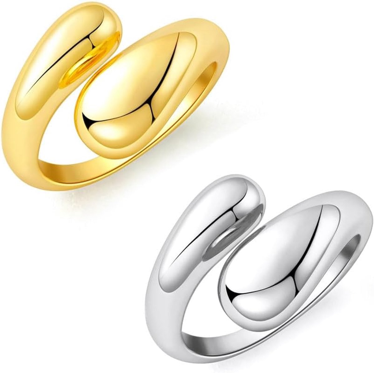 Ringen, stijlvolle traanringen in goud en zilver, elegante statement-ring voor dagelijks gebruik, bruiloft en speciale gelegenheden