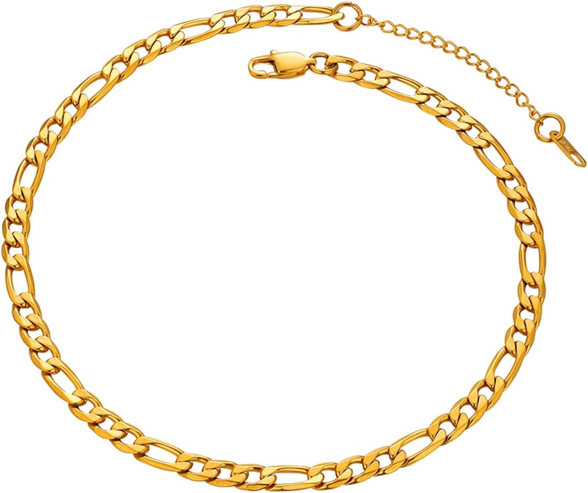 Heren halsketting klassieke figaroketting 5/6/7/10 mm breed 3+1 schakels schakelketting hiphop ketting 36+5/46/51/55/61/66/71/76 cm voor mannen vrouwen roestvrij staal/18k verguld modesieraad