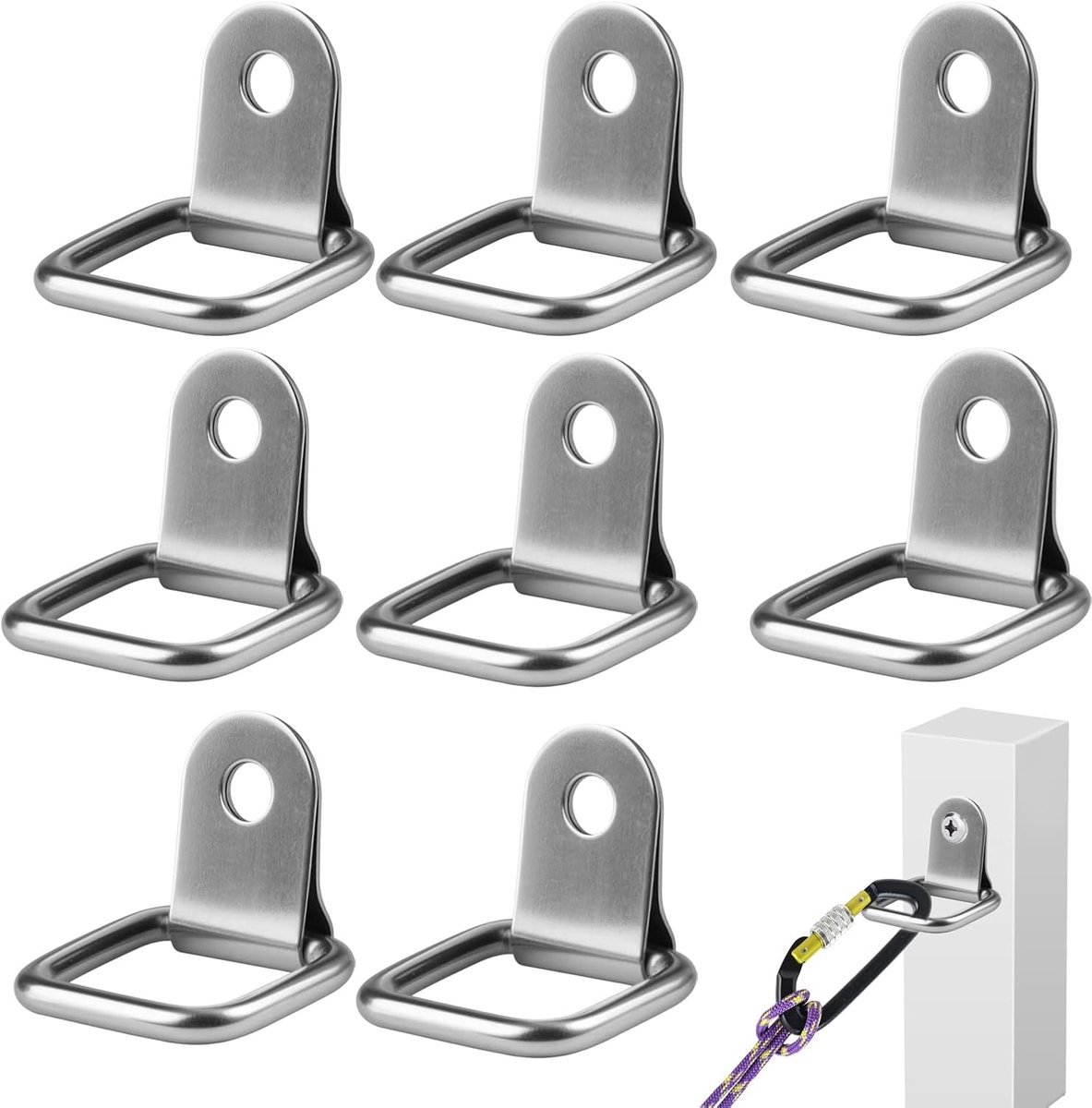 8 Stuks RVS D-Ring Sjorogen 100 kg – Zware Belasting Bevestigingsogen voor Aanhanger, Auto, Boot, Kajak, Garage en Ladingzekering – 4,6 x 2,6 cm
