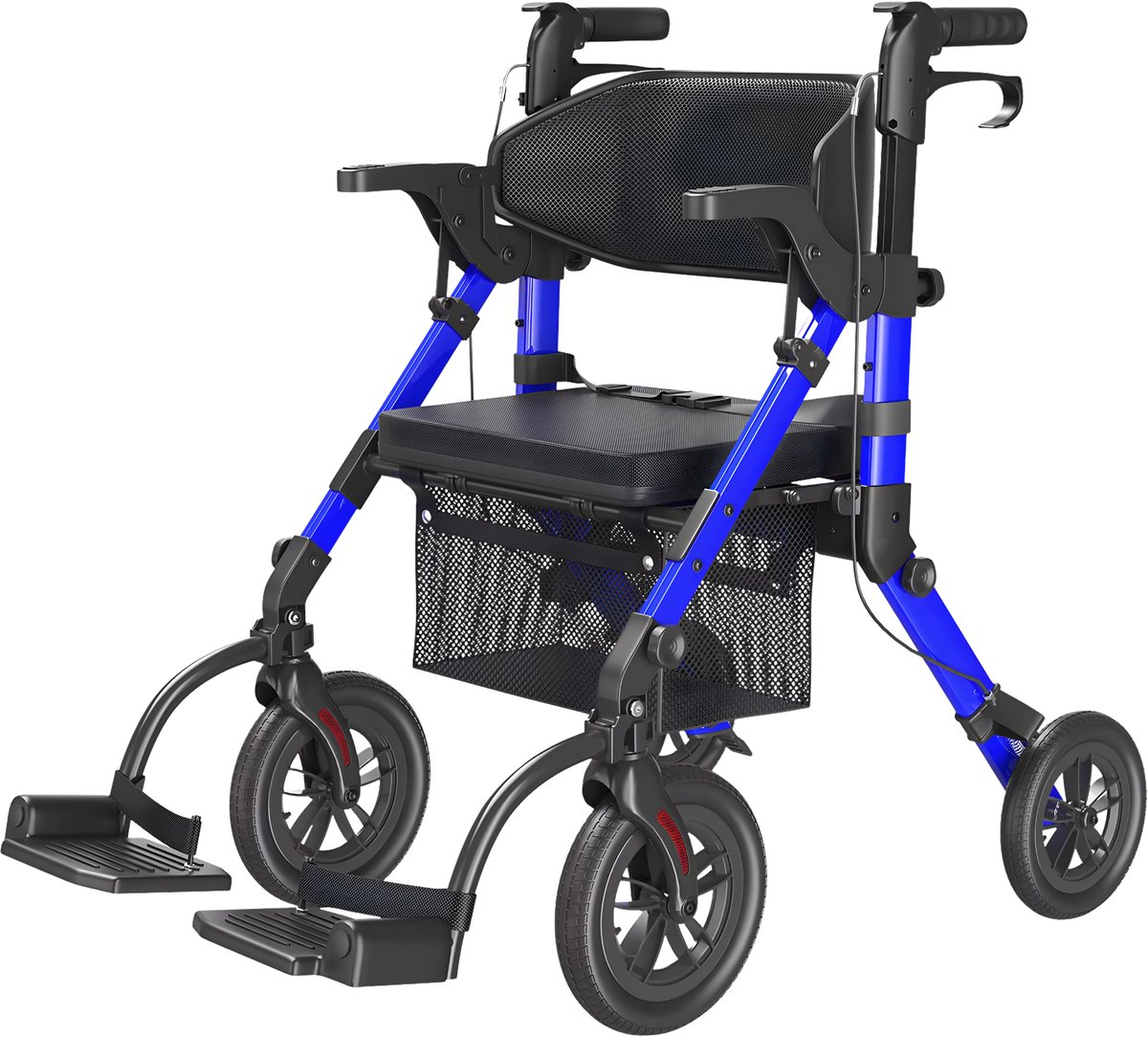Walker voor ouderen – Voor senioren / dagelijks gebruik – Rolstoelcombinatie met zitje, licht en opvouwbaar – Blauw