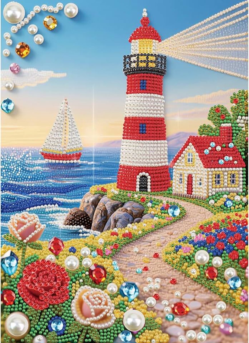 Parelpuzzel diamant volwassenen vuurtoren 30 x 40 cm kralenfoto's beginners landschappen natuur schilderen op nummer volwassenen vuurtoren bloem kralenborduurwerk landschap canvas voor