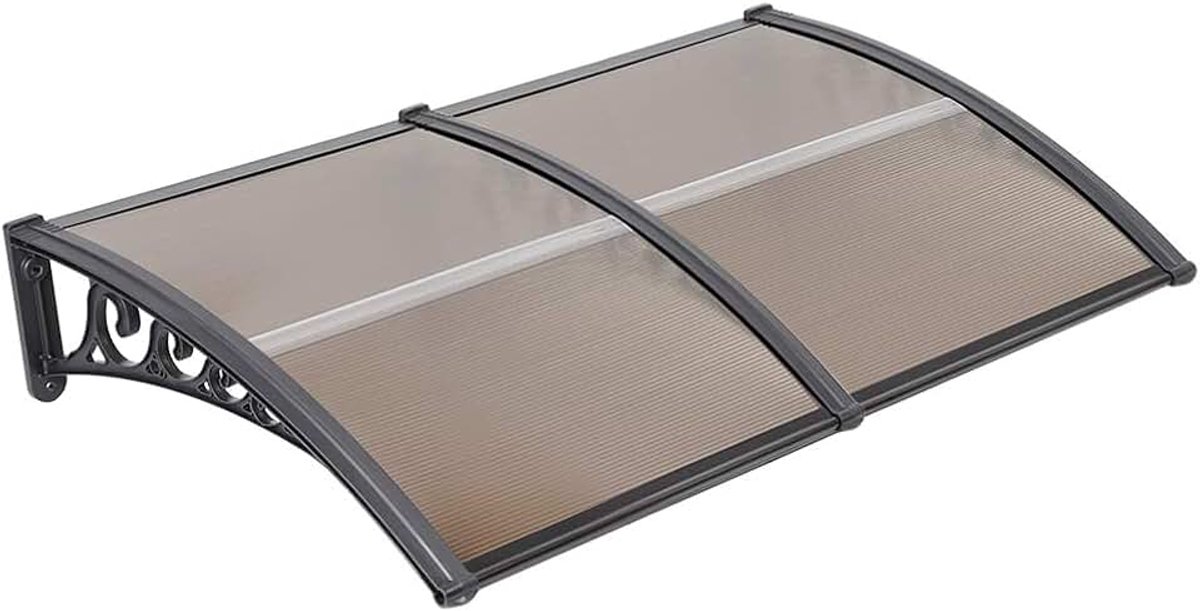 Luifel voor huisdeur, overkapping huisdeur van aluminium en polycarbonaat, transparante boogluifel, lessenaarsafdak (bruin, 100 x 300 cm)