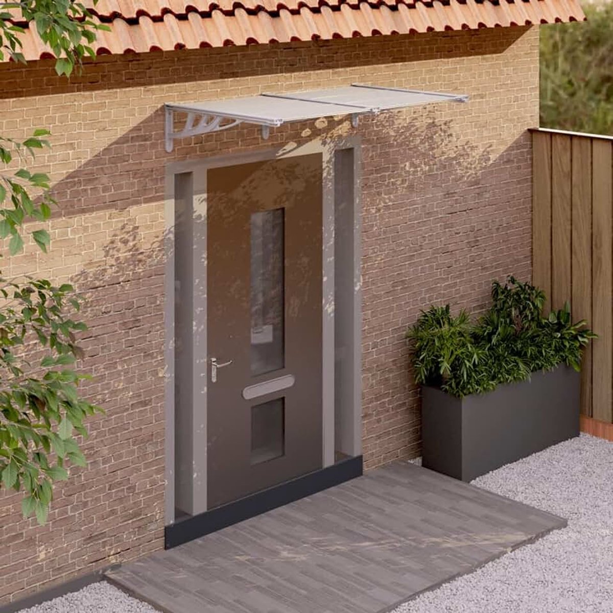 Huisingang luifel voor huisdeur voordeur luifel huisdeur luifel lessenaarsafdak lessenaarsafdak luifel voor garage balkon raam huis grijs en transparant -152,5 x 90 cm