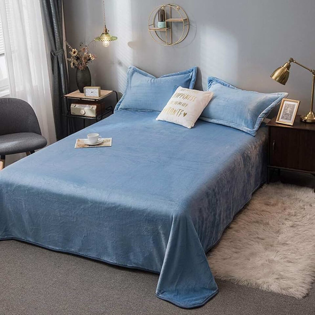 Fleece Dekens Zilvergrijs Reisformaat-Superzacht Fluffy Warm Effen Bed Gooit voor Sofa Microfiber Deken-Haze blauw_180 * 200 cm