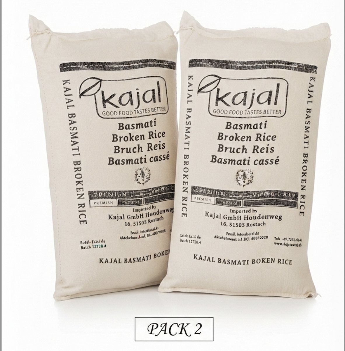 Kajal Basmati Broken Rice 20 kg (2 x 10 kg) – Premium Breukrijst uit India, Aromatisch en los, Ideaal voor currys, Wok en bijgerechten, Grote verpakking voor gezinnen, Gastronomie en voorraad Met Kajal Sticker