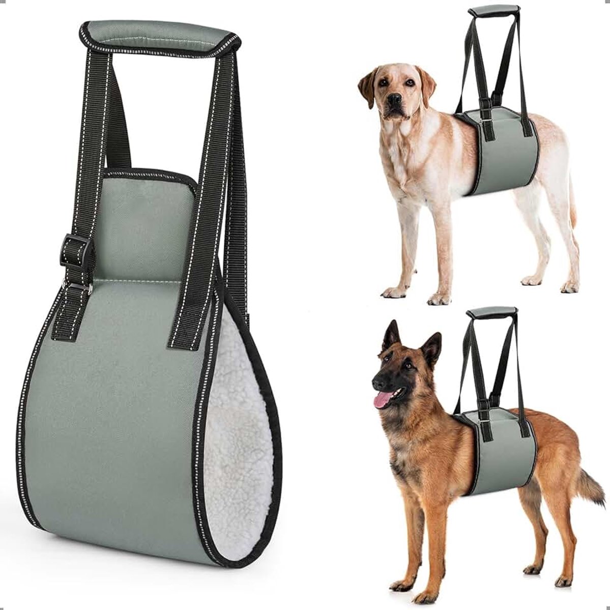 Hondenharnas met handvat, verstelbaar hondenharnas voor revalidatie, zachte ondersteuning voor de achterpoten voor oudere honden, gekwetst, gehandicapt, maat M