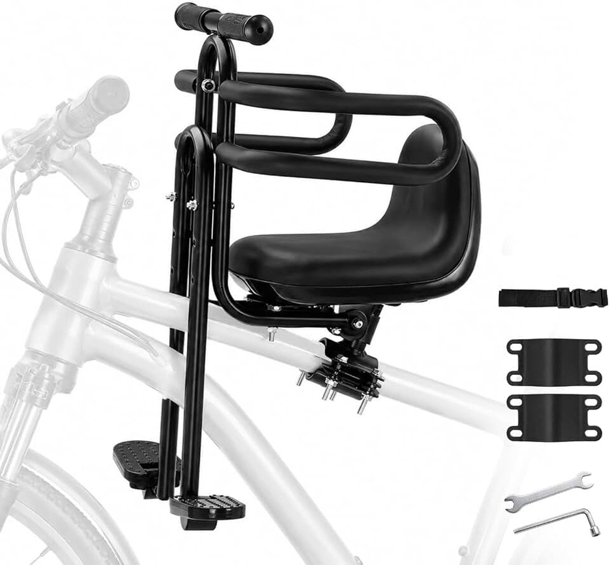Kinderzitje fiets voor, kinderfietsstoeltje met verstelbare zithoek | Met armleuningen, voetsteunen, fietskinderzitje voor, voor mountainbike, stadsfiets, vouwfiets